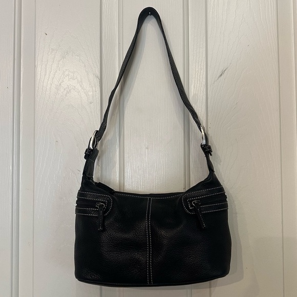 Tignanello Shoulder Bag Black Genuine Leather Pebble Purse Y2K Moto Classic - Picture 6 of 14